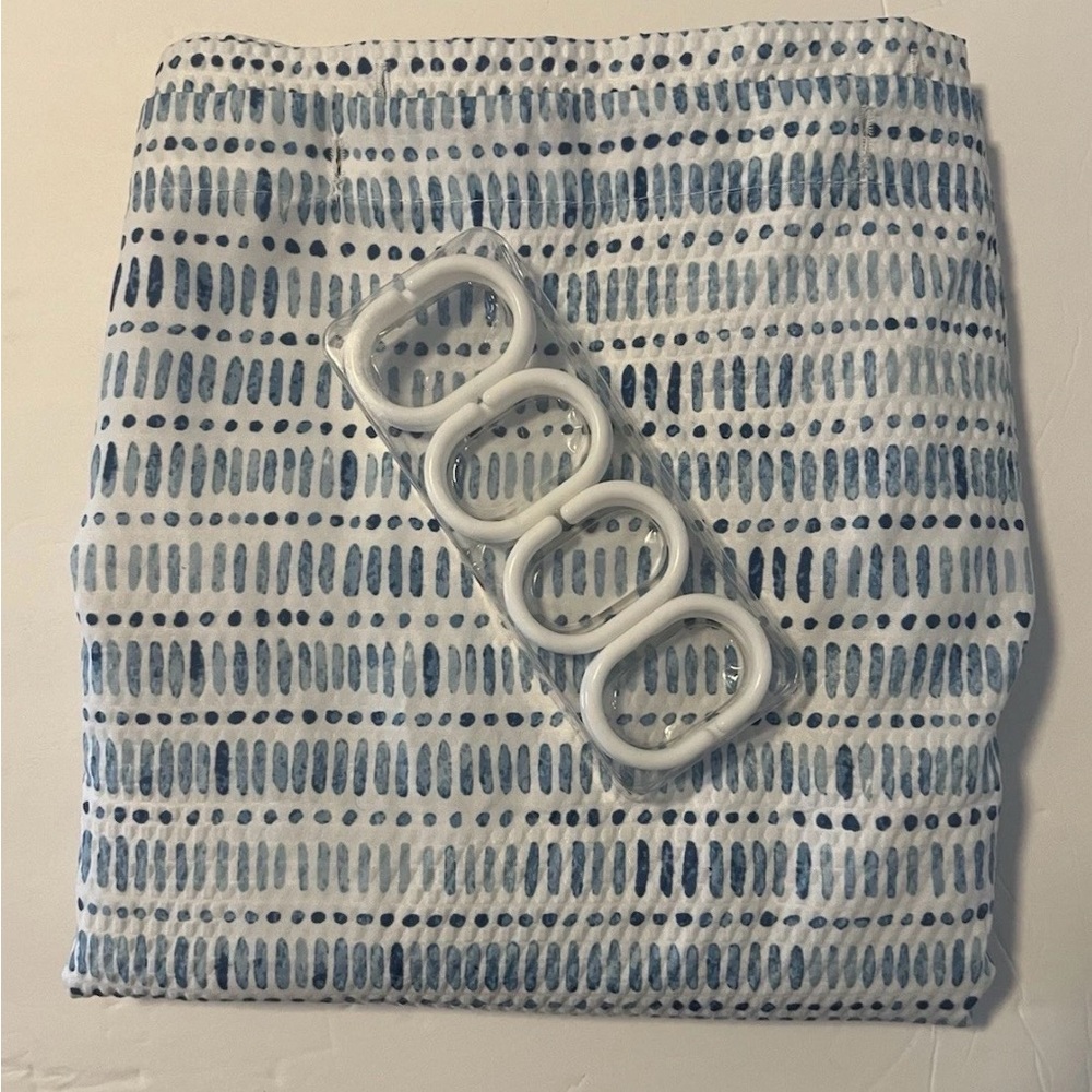 Blue and White Shower Curtain with Hooks